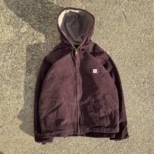 vintage style faded purple sherpa lined carhartt jacket